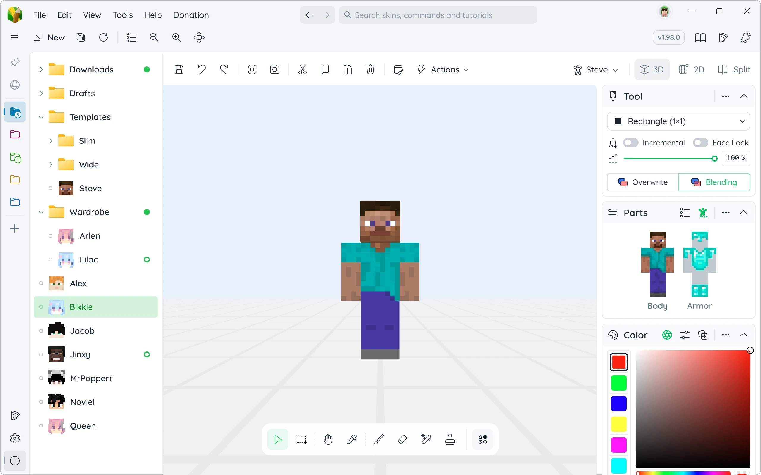 The screenshot of MCSkinn desktop app